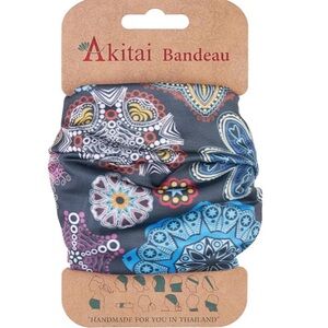 Akitai Boho Bandeau Headband - Black Mandalas Pattern - #1035